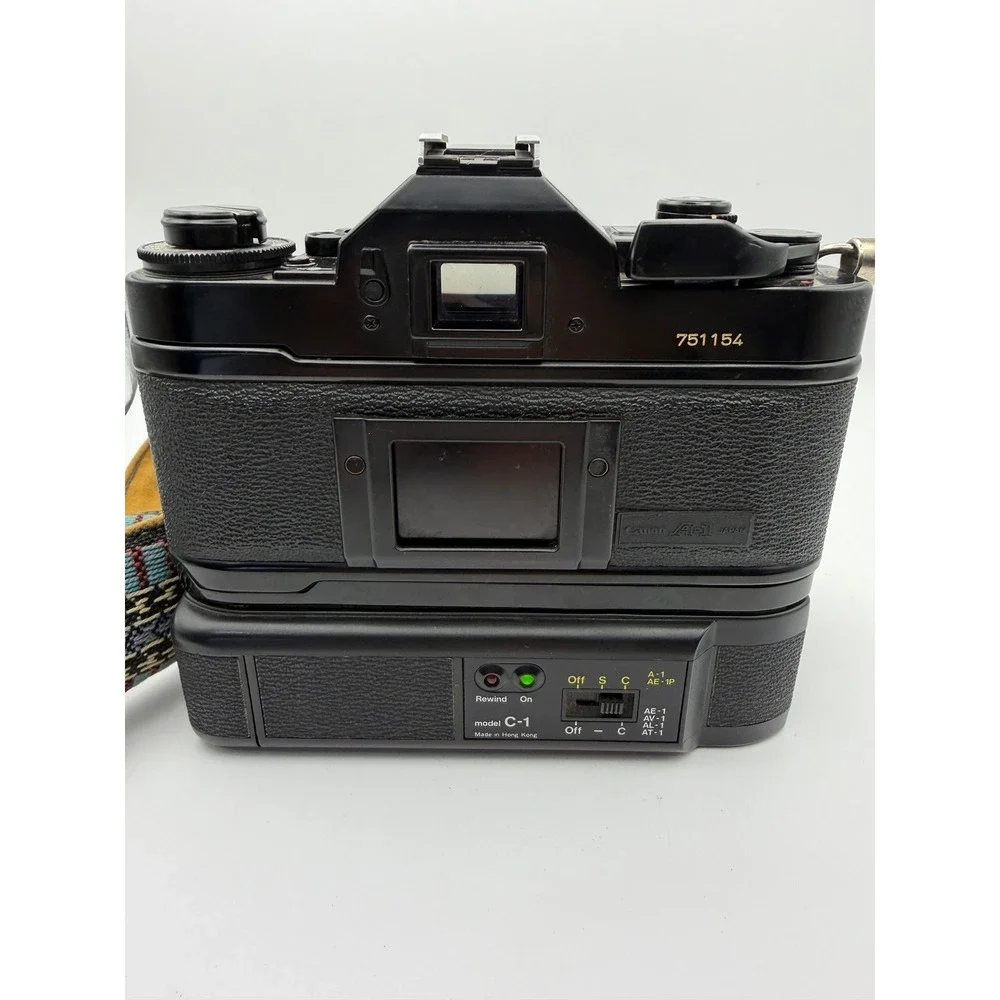 Canon A-1 35mm SLR‎ Film Camera Body w/ Power Winder Shutter Fires Untested
